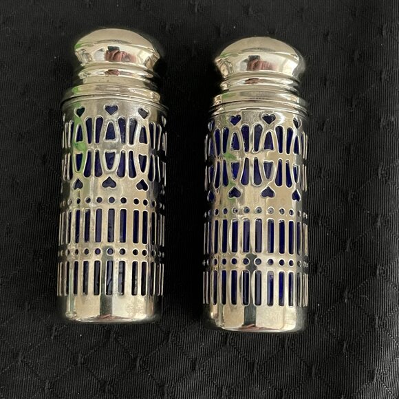 Vintage Silver Plate Cobalt Blue Salt and Pepper Shakers - Picture 3 of 5